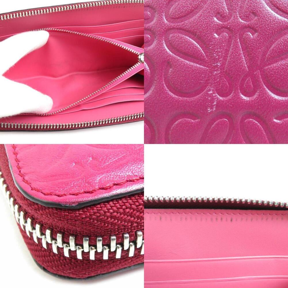 LOEWE Round Long Wallet Anagram Leather Deep Pink Women's h30932a - Picture 4 of 5
